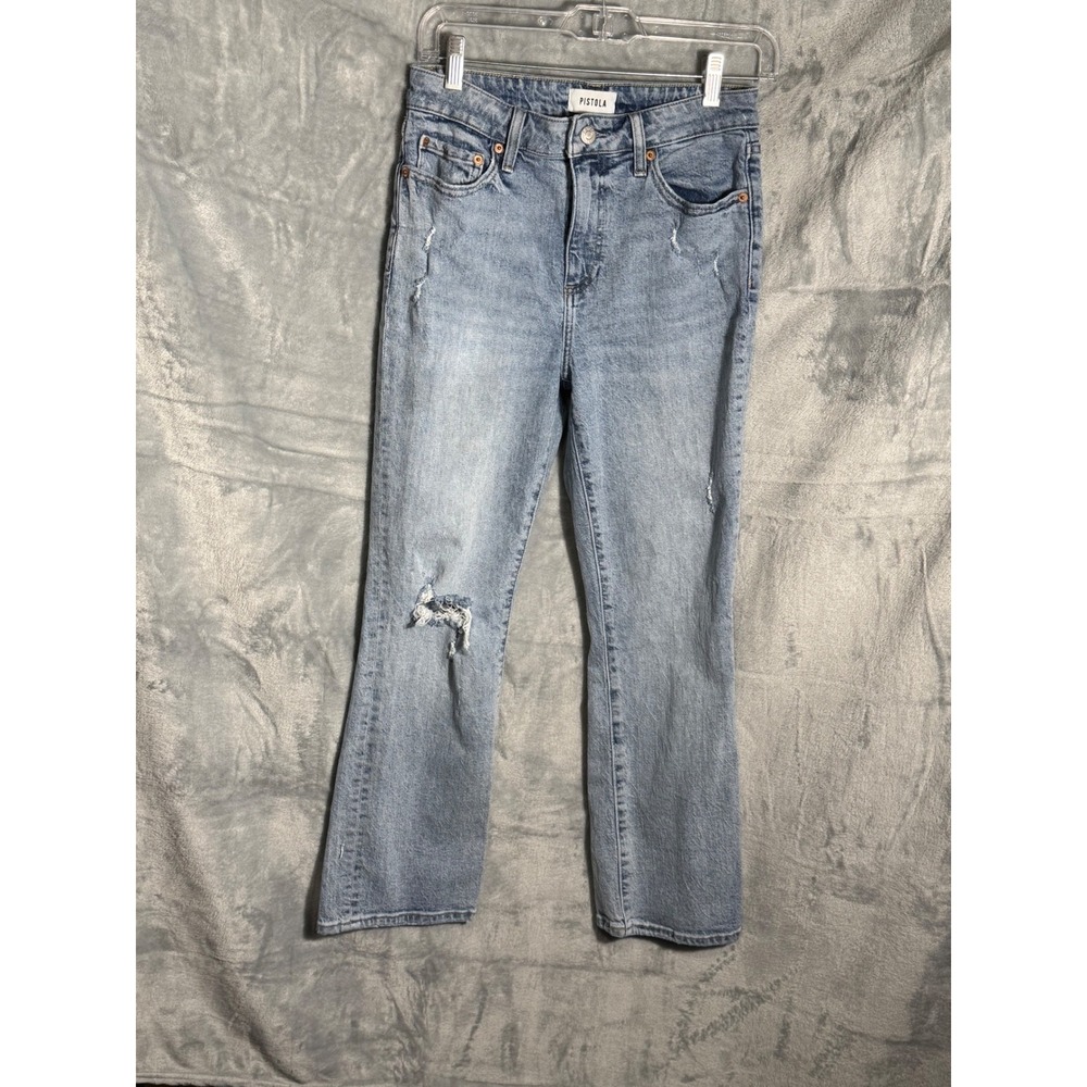 Pistola Women's Size‎ 27 Blue Distressed Flare Jeans Denim Style P00016088JN